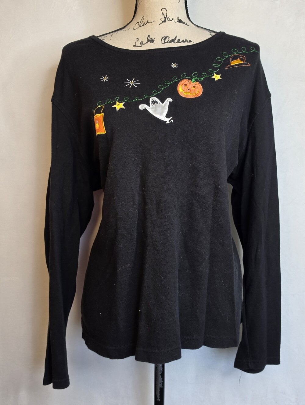Vtg Y2k Classic Elements Halloween Ghost Pumpkin Long Sleeve Shirt 16-18W